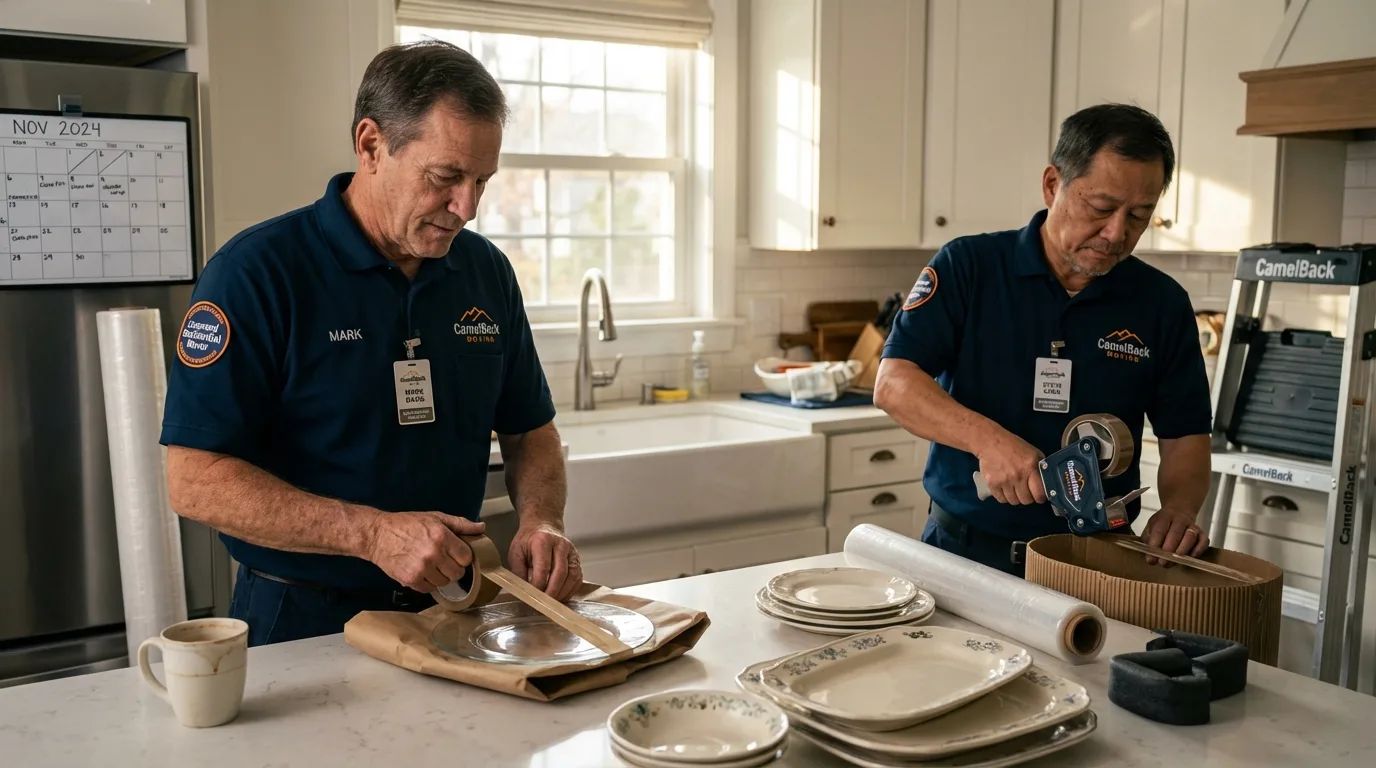 Professional crew packing kitchen dishware in Louisburg, KS