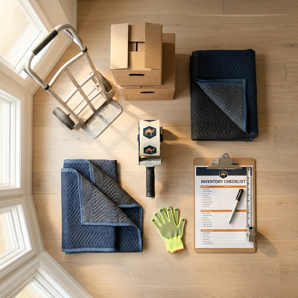 Professional moving supplies and packing materials layout for Louisburg residential relocations